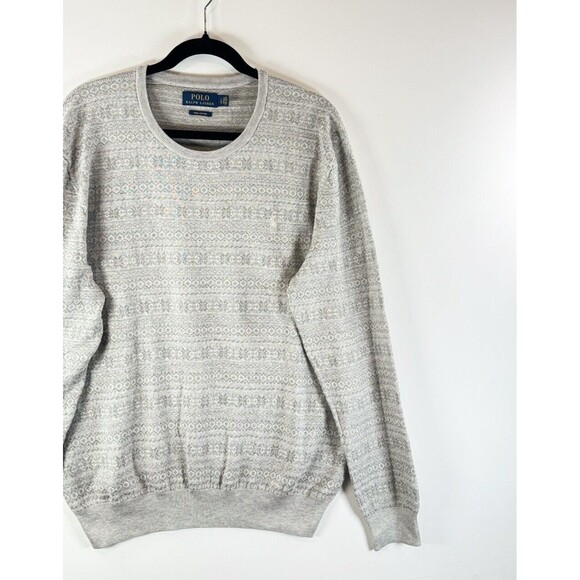 Polo Ralph Lauren Mens Sweater Gray Pima Cotton Fair Isle Knit Pullover Large - Picture 5 of 13